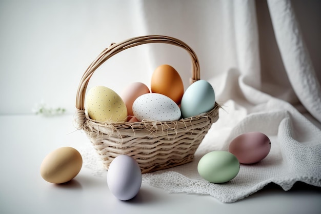 Traditional Easter basket with eggs AI generated