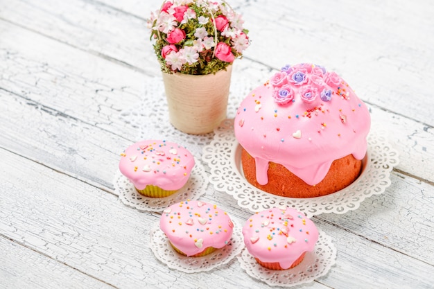 Traditional Easter cake and cupcakes