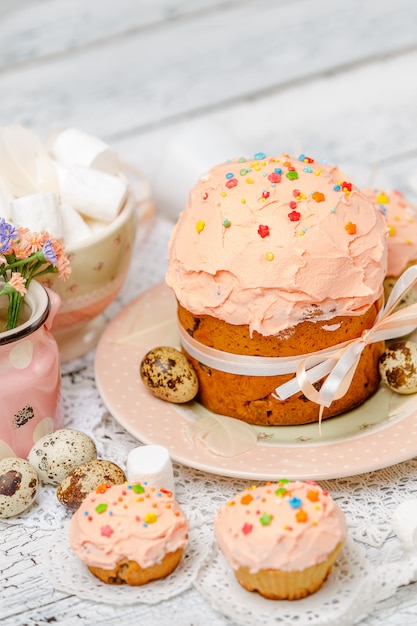 Traditional Easter cake and cupcakes