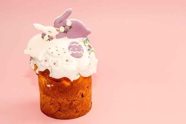 Traditional Easter cake isolated on a pink background