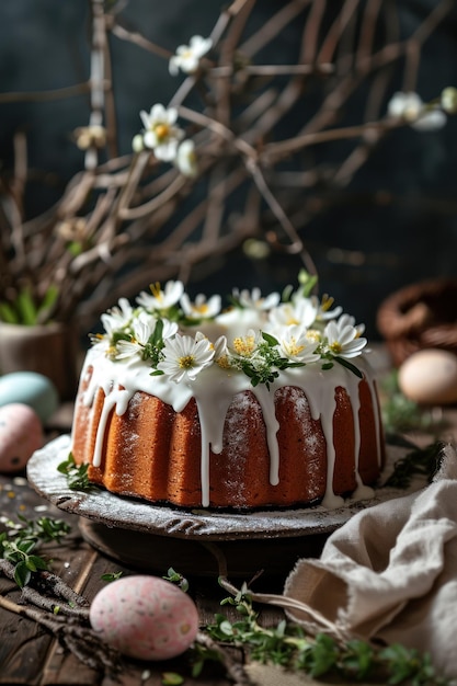 Traditional easter cake with white glaze
