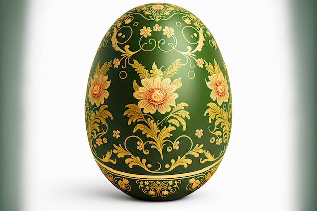 Traditional easter egg with floral ornament on green gr