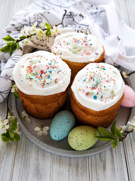 Traditional easter sweet bread decorated with sugar glaze