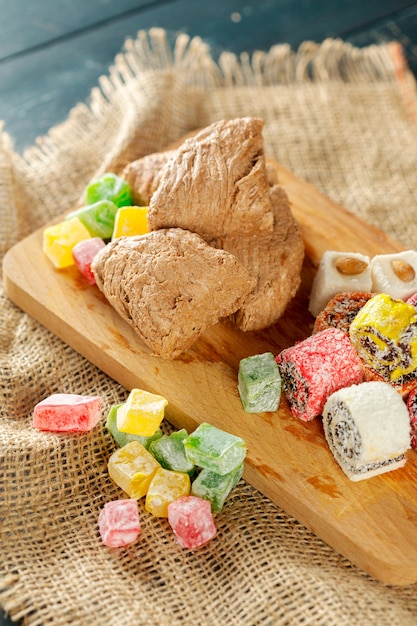 Traditional eastern desserts on wooden background