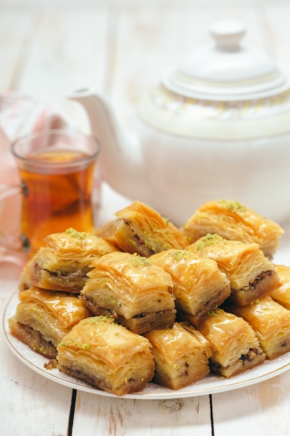  traditional eastern desserts on wooden