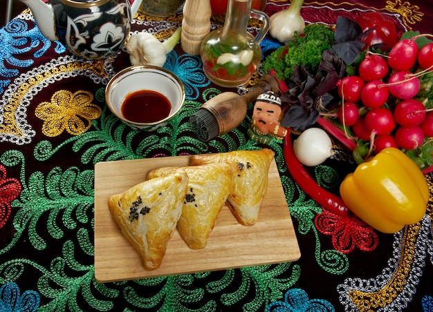 Traditional eastern food samsa Uzbek cuisine