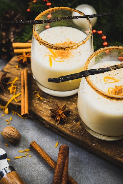 Traditional Eggnog with Cinamon Festive Christmas Food and Drink