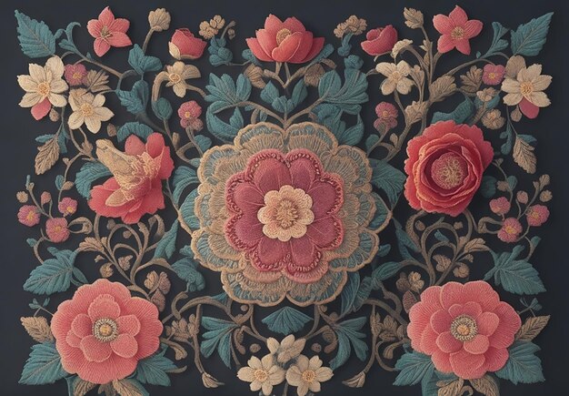 Traditional Embroidery Pattern Featuring Intricate and Delicate Floral Motifs