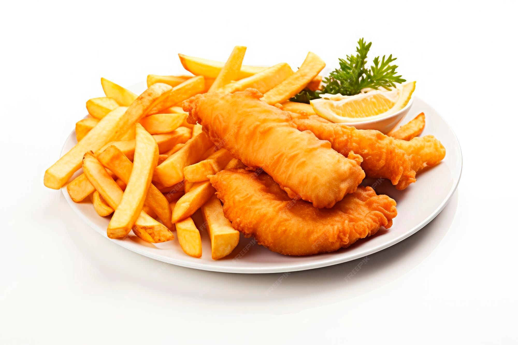 Premium AI Image Traditional English Food Fish And Chips Isolated On premium-ai-image-traditional-english-food-fish-and-chips-isolated-on