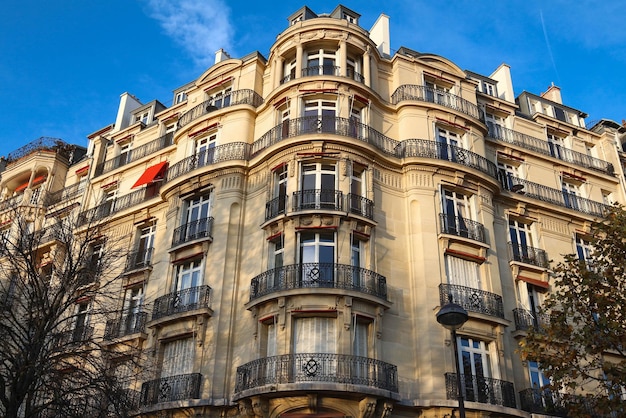 The traditional facade of Parisian building France