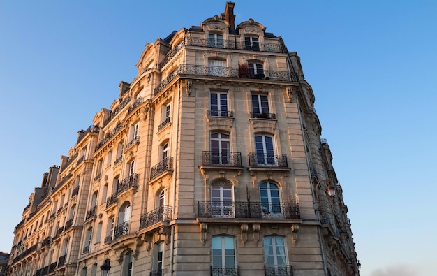 The traditional facade of Parisian building France