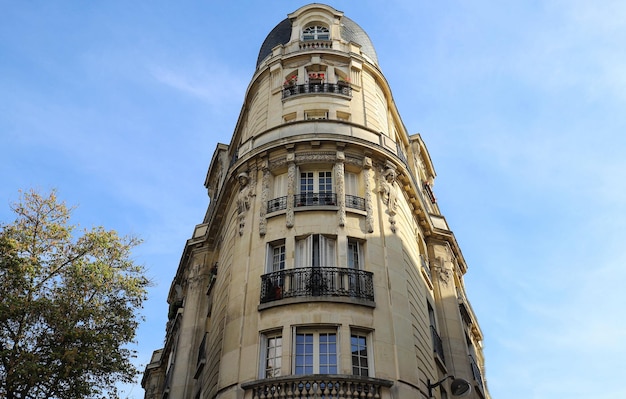 The traditional facade of Parisian building France