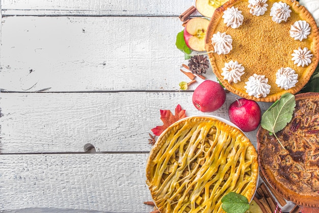 Traditional fall baking. American and Europe traditional autumn winter cakes - with pumpkin, pecan and apple