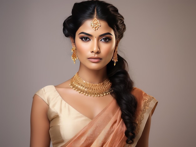 Traditional fashion with a modern edge exhibited by Indian model in commercial