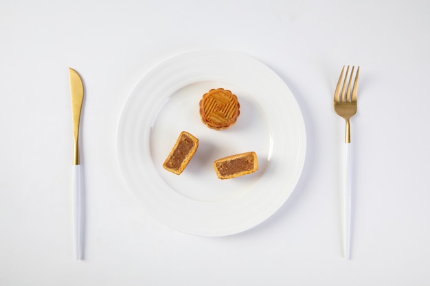 traditional festival moon cake on plates