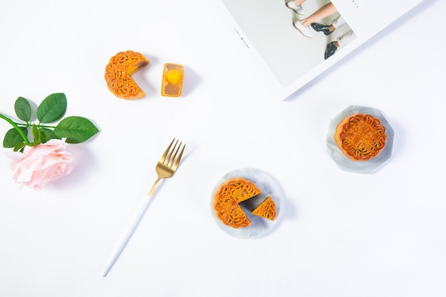 traditional festival moon cake on plates