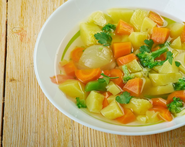 Traditional Finnish vegetable soup - summer soup Lohikeitto