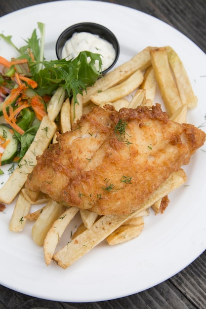 Traditional Fish and Chips on Plate