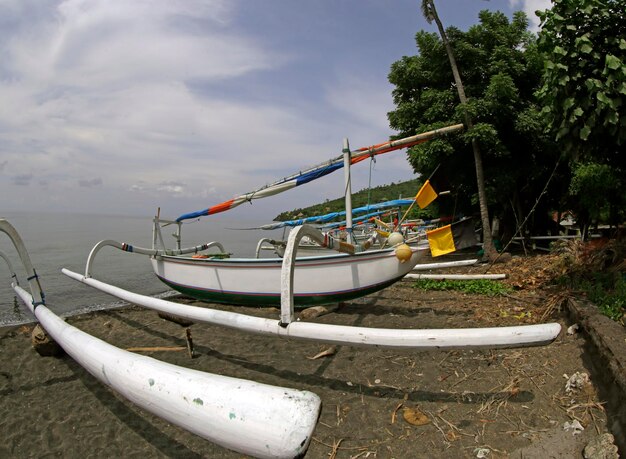 Traditional fishing boats on the sea Bali Indonesia