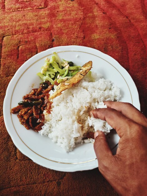 Traditional food from indonesia west java there are tempeh orek pumpkin and foreign fish