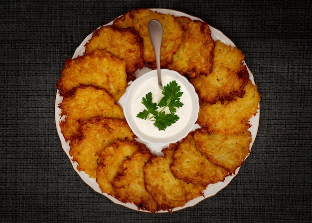 Traditional food on Hanukkah Fried potatoes