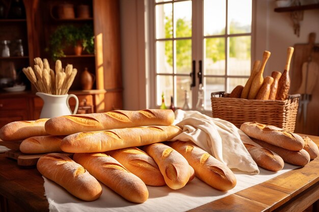 Photo traditional french baguettes and pain de campagne