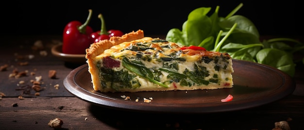 Traditional French Cake Quiche with Chard Dark Background