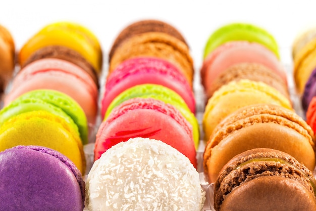 Traditional french colorful macarons in a box