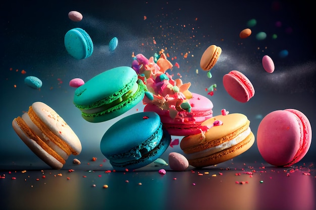 Traditional french colorful macarons Generative AIxA