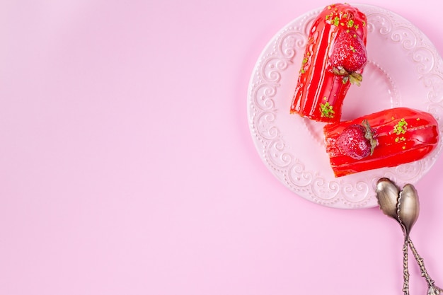 Traditional French Eclair with strawberries.