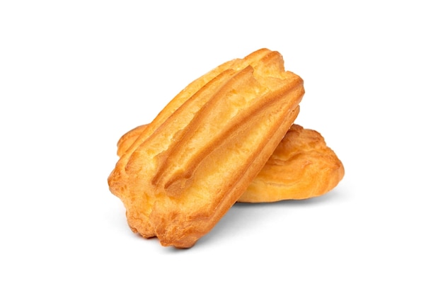 Traditional French eclairs on a white background