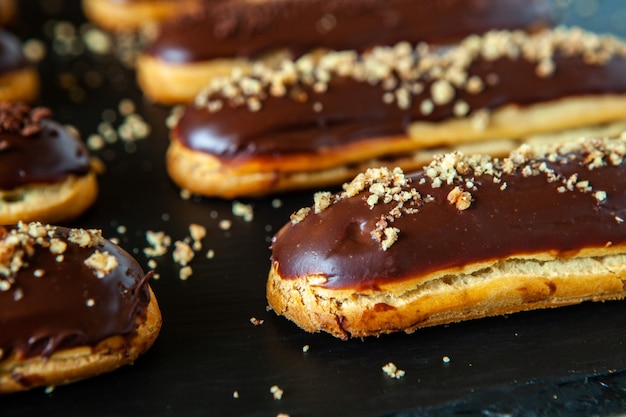 Traditional french eclairs with chocolate