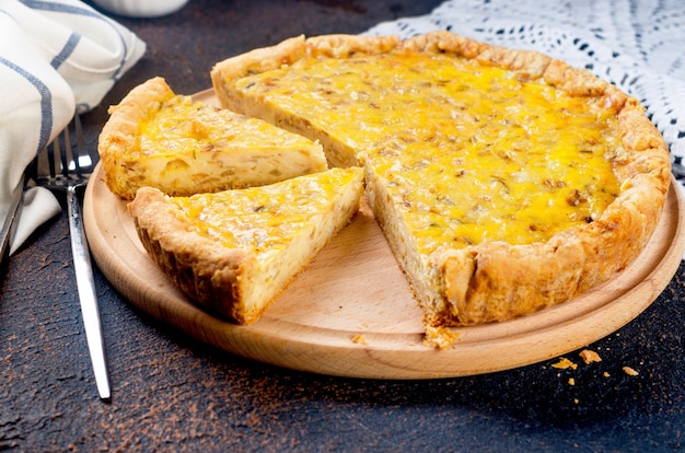 Traditional french homemade onion pie or quiche