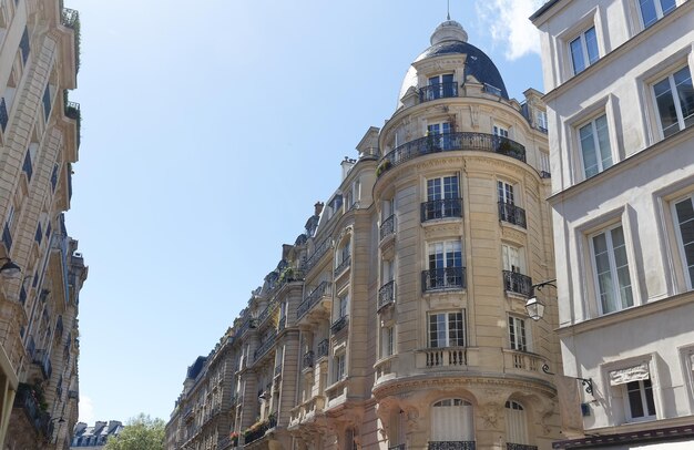 Traditional French houses with typical balconies and windows Paris