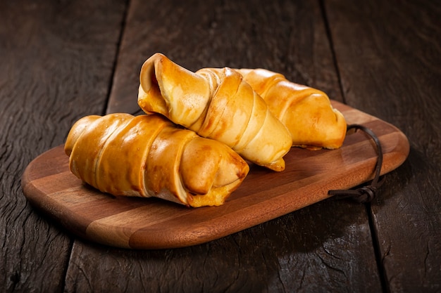 Traditional fresh baked croissants on the table