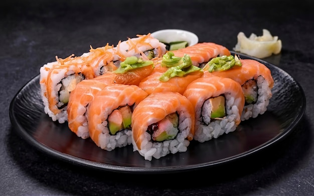 Traditional fresh delicious sushi rolls food Creative Sushi Various Japanese seafood sushi