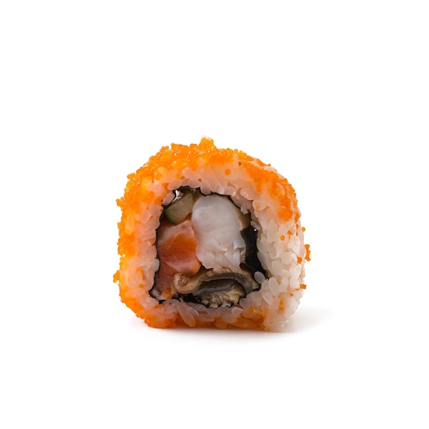 Traditional fresh japanese sushi rolls isolated on white background