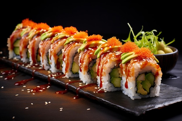 Traditional fresh japanese sushi rolls isolated on white background