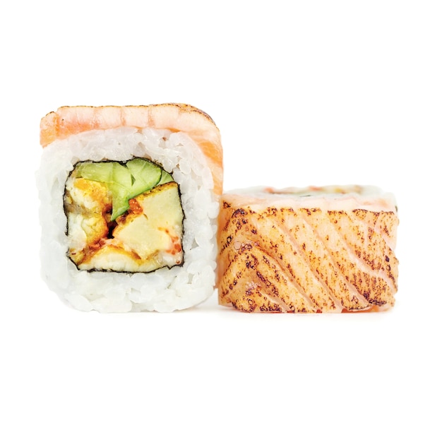 Traditional fresh Japanese sushi rolls isolated 