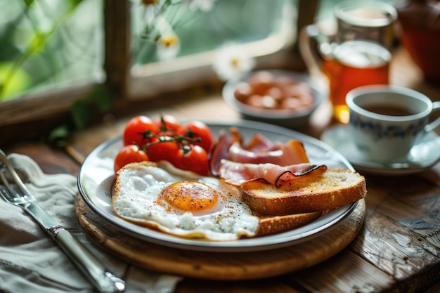 Traditional Full English Breakfast With Toast And Tea English Breakfast