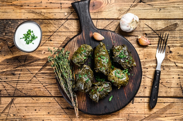 Traditional georgian dolma in grape leaves.