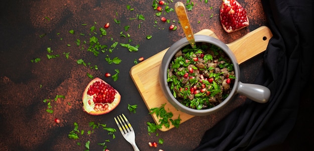 Traditional Georgian Kuchmachi with chicken livers