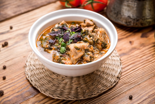 Traditional georgian soup made with rich chicken broth