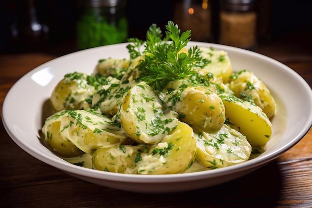 Traditional German potato salad with gherkins