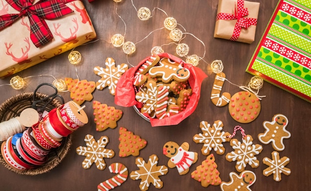 Traditional gingerbread cookies home made as food gifts.