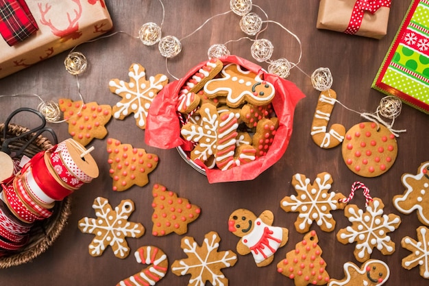 Traditional gingerbread cookies home made as food gifts.