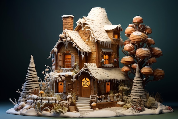 Traditional Gingerbread house winter Home decoration Generate Ai