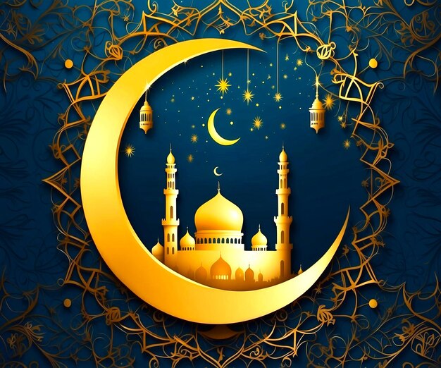 A traditional glowing lantern during Ramadan Kareem on abstract design background image