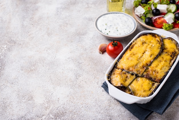 Traditional Greek moussaka with aubergine