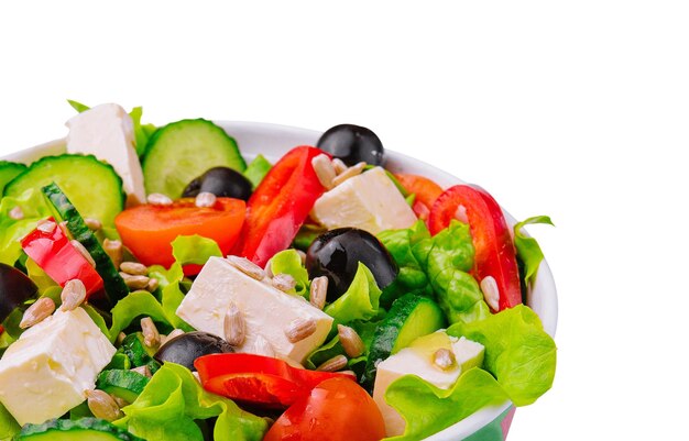 Traditional Greek salad with feta and vegetables